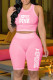 Pink Fashion Street Print Letter O Neck Sleeveless Two Pieces