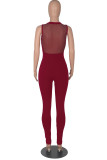 Blue Fashion Sexy Patchwork See-through V Neck Skinny Jumpsuits