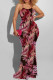Red Fashion Sexy Print Backless Cross Straps Spaghetti Strap Long Dress Dresses