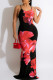 Black Fashion Sexy Print Backless Slit Spaghetti Strap Long Dress