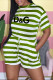 Green Fashion Casual Striped Letter O Neck Short Sleeve Two Pieces