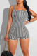 Black Sexy Print Patchwork Spaghetti Strap Regular Rompers