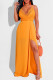 Yellow Sexy Solid Patchwork Spaghetti Strap Sling Dress Dresses
