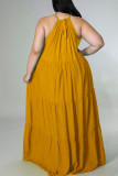 Yellow Sexy Solid Patchwork Spaghetti Strap Straight Plus Size Dresses