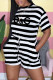 Black Fashion Casual Striped Letter O Neck Short Sleeve Two Pieces