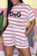Pink Fashion Casual Striped Letter O Neck Short Sleeve Two Pieces