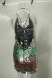 Black Sexy Patchwork Sequins Spaghetti Strap Pencil Skirt Dresses