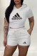 White Fashion Casual Print Letter Hooded Collar Short Sleeve Two Pieces