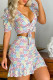 Light Color Fashion Sexy Letter Patchwork V Neck Short Sleeve Two Pieces
