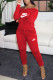 Red Fashion Casual Print Letter Off the Shoulder Jumpsuits