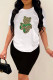 White Fashion Casual Print Basic O Neck Short Sleeve Two Pieces