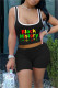 Black Fashion Casual Letter Print Basic U Neck Two Pieces