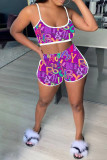 Blue Sexy Casual Letter Print Backless Spaghetti Strap Sleeveless Two Pieces