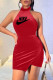 Red Fashion Sexy Print Backless O Neck One Step Skirt Dresses