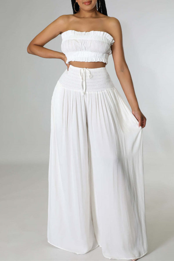 White Sexy Casual Solid Backless Strapless Sleeveless Two Pieces