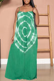 Green Sexy Casual Print Backless Spaghetti Strap Long Dress