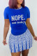 Peacock Blue Casual Print Patchwork O Neck Short Sleeve Two Pieces
