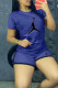 Royal Blue Fashion Casual Print Patchwork O Neck Short Sleeve Two Pieces