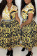 Black And White Fashion Street Print Patchwork Turndown Collar Short Sleeve Two Pieces