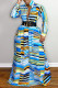 Blue British Style Striped Print Patchwork Turndown Collar Shirt Dress Dresses