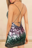 Black Sexy Patchwork Sequins Spaghetti Strap Pencil Skirt Dresses