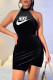 Black Fashion Sexy Print Backless O Neck One Step Skirt Dresses