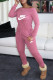 Pink Fashion Casual Print Letter Off the Shoulder Jumpsuits