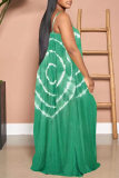 Green Sexy Casual Print Backless Spaghetti Strap Long Dress