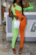 Orange Green Fashion Casual Print Patchwork One Shoulder Jumpsuits