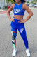 Blue Fashion Sportswear Print Patchwork O Neck Sleeveless Two Pieces
