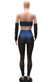 White Sexy Solid Patchwork Zipper Strapless Long Sleeve Two Pieces
