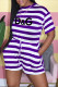 Purple Fashion Casual Striped Letter O Neck Short Sleeve Two Pieces