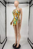 Multicolor Fashion Sexy Print Bandage Hollowed Out Backless Swimwears (Without Paddings)