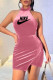 Pink Fashion Sexy Print Backless O Neck One Step Skirt Dresses