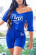 Blue Casual Print Patchwork V Neck Half Sleeve Two Pieces