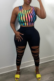 Black Fashion Sexy Solid Ripped Skinny High Waist Pencil Trousers