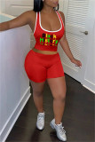 Red Fashion Casual Letter Print Basic U Neck Two Pieces