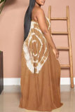 Green Sexy Casual Print Backless Spaghetti Strap Long Dress