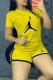 Yellow Fashion Casual Print Patchwork O Neck Short Sleeve Two Pieces