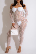 White Fashion Sexy Solid Split Joint See-through Backless Strapless Skinny Jumpsuits