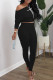 Black Fashion Casual Print Basic Oblique Collar Long Sleeve Two Pieces