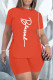 Orange Casual Letter Print Bandage Asymmetrical O Neck Short Sleeve Two Pieces