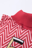 Red Sexy Print Patchwork Turtleneck One Step Skirt Dresses