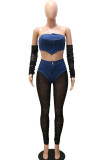 White Sexy Solid Patchwork Zipper Strapless Long Sleeve Two Pieces