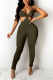 Army Green Sexy Solid Patchwork Halter Skinny Jumpsuits