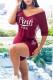 Purplish Red Casual Print Patchwork V Neck Half Sleeve Two Pieces