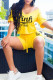 Yellow Casual Print Patchwork V Neck Half Sleeve Two Pieces
