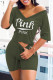 Ink Green Casual Print Patchwork V Neck Half Sleeve Two Pieces