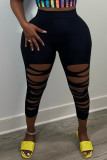 Black Fashion Sexy Solid Ripped Skinny High Waist Pencil Trousers