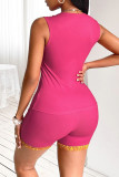 Pink Fashion Casual Print Basic O Neck Sleeveless Two Pieces